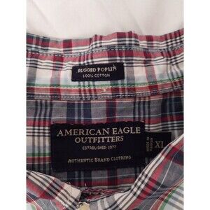 American Eagle Shirt Mens XL Blue Plaid Button Down Preppy Classic